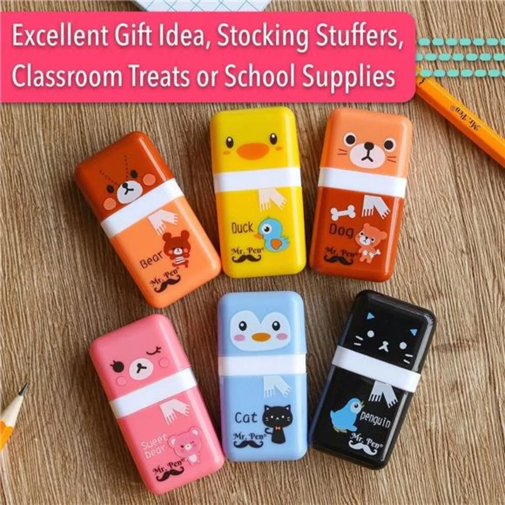 6-Pack Pencil‎ Erasers with Cover & Roller: Fun, Cool School Erasers for Kids
